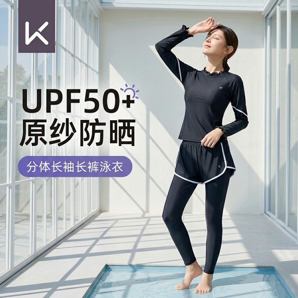 Keep泳衣女款防晒分体长袖长裤女士遮肚显瘦长裤度假保守游泳装备