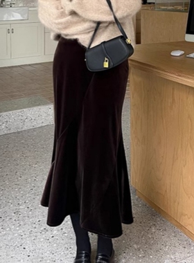 MSL鸢尾半身裙进口丝绒摩登复古鱼尾裙美洋同款显瘦气质秋季新款