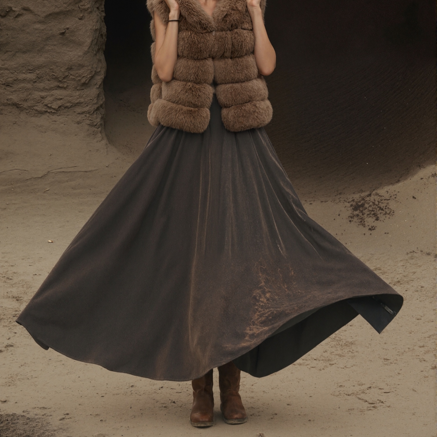 植绒牛仔超大摆半身裙女显高显瘦