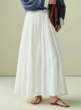 MSL假日风100%纯苎麻大摆伞裙空气半裙女白色法式简约A字秋季新款