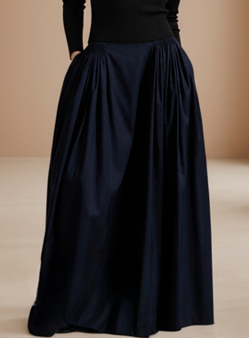 MSL全棉百褶半身裙女大牌同款秋冬新品显瘦半裙A字大裙摆拉夫款