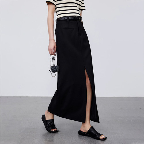 百搭显瘦极简风H型西装半身裙