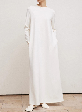 MSL独立设计师品牌黑白道袍感针织长袖连衣裙女简约长裙慵懒随性