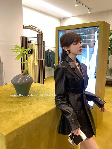 中长款收腰绵羊皮真皮皮衣外套女