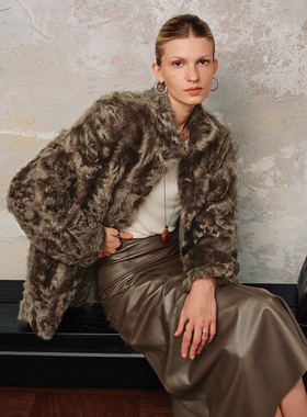 仿皮毛一体女款25冬季新款立领宽松显瘦双面穿小湖羊环保皮草外套