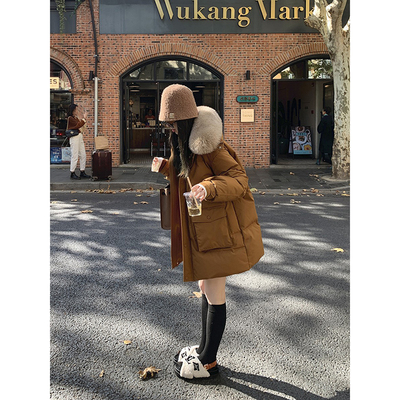 中长款大狐狸毛领百搭工装外套