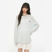 Pink 毛衣 宽松休闲百搭长袖 ers联名款 镂空破坏蝴蝶结针织套头罩衫