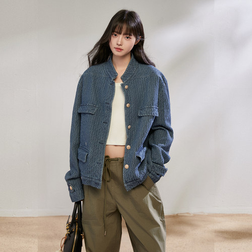 立领牛仔小香风外套女