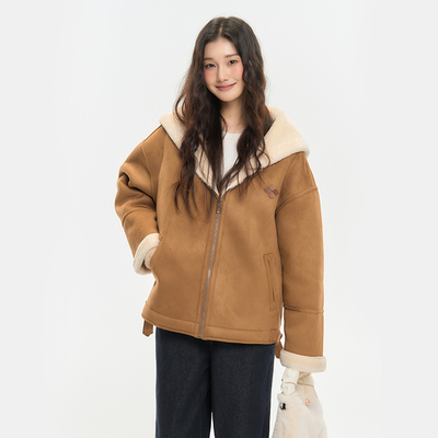 复古减龄加绒皮毛一体外套