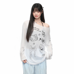 微透防晒百搭一字肩长袖 Pink 原创设计罩衫 夏季 上衣女 ers联名款