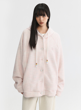 Pink ers联名款甜美软糯棉花糖毛绒开衫慵懒连帽针织毛衣休闲卫衣