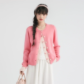 韩系氛围感甜美圆领拼接针织开衫 Pink ers联名款 女百搭软糯上衣女