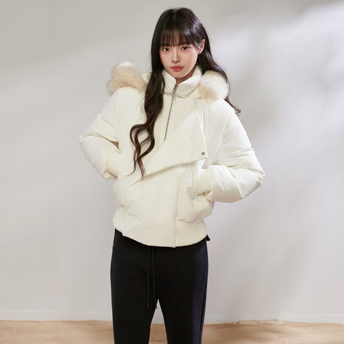 韩系短款连帽羽绒服女冬季