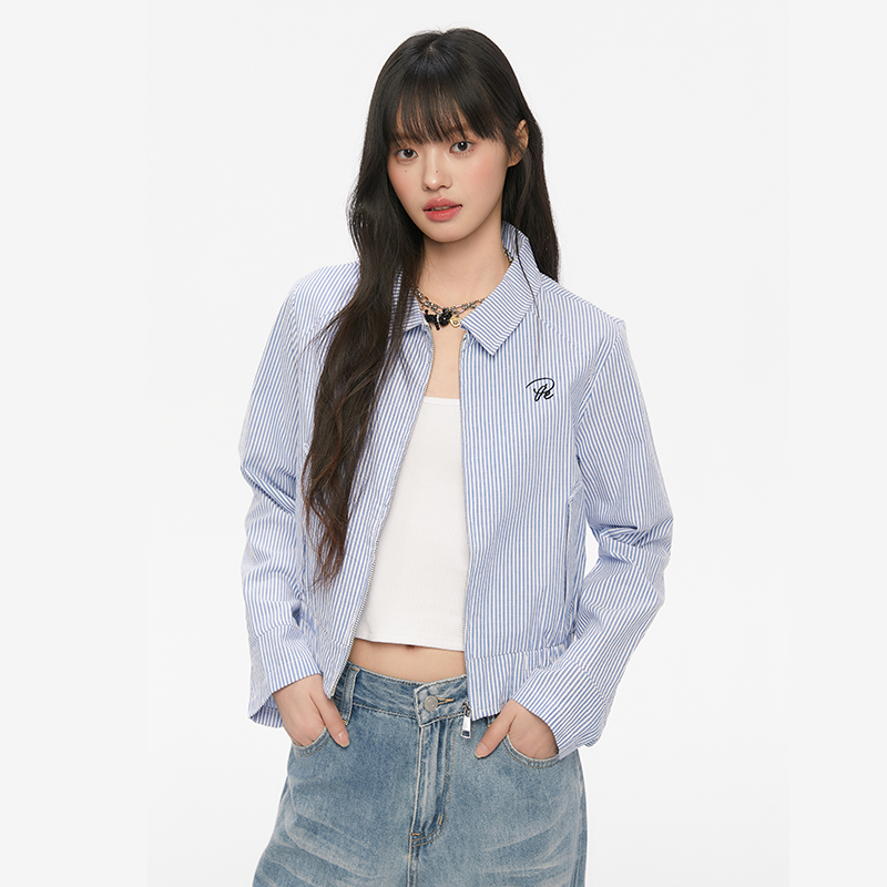 减龄蓝色条纹夹克外套