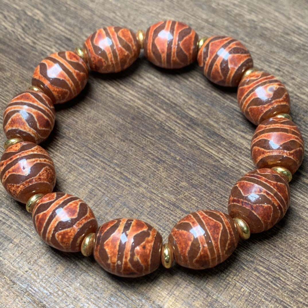 时尚首饰藏式精品龙鳞开片老虎牙手串豹纹花皮圆珠手链