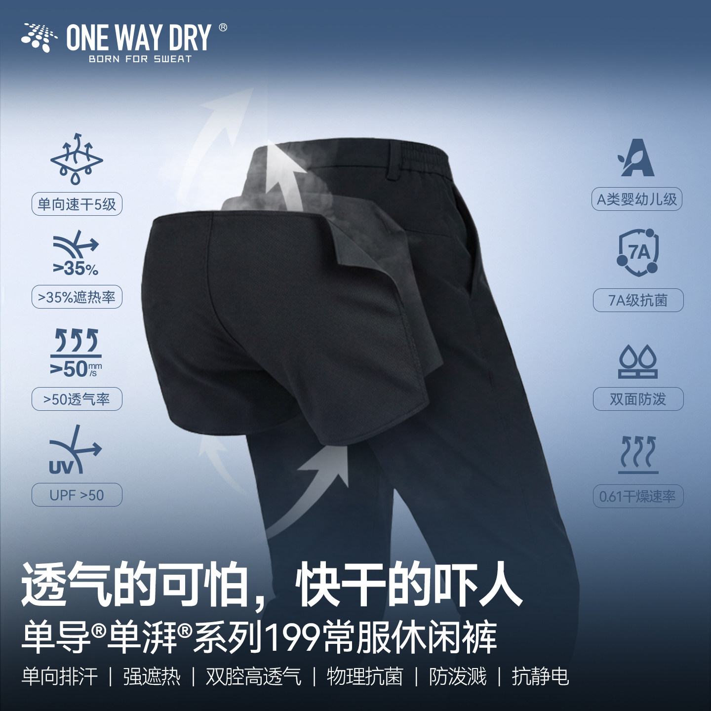 单导单湃常服裤男商务休闲百搭直筒速干防泼透气长裤抗菌防静电