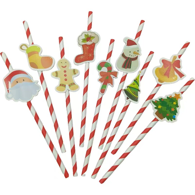 圣诞老人圣诞树卡片创意派对节日装扮蛋糕甜品台装饰果汁饮料吸管
