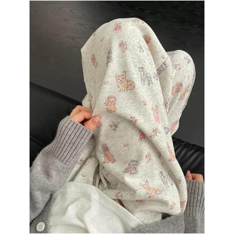 1513#小狗涂鸦阔腿运动裤女秋季新款高腰垂感宽松直筒卫裤休闲裤,女装/女士精品,卫裤,淘宝优惠券,粉丝福利购,淘宝优惠卷