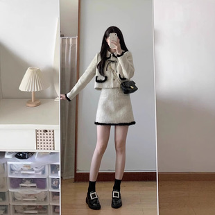 小香风毛呢短裙套装女秋冬装韩系女主氛围感穿搭富家千金风两件套