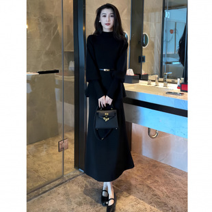 7746法式优雅套装秋冬新款两件套时髦老钱风针织套装长裙知性温柔