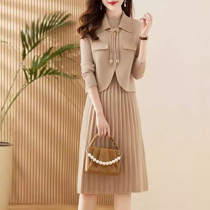 高级感羊毛针织连衣裙女外搭显瘦马甲两件套秋新款高端时尚套装裙,女装/女士精品,休闲运动套装,淘宝优惠券,粉丝福利购,淘宝优惠卷