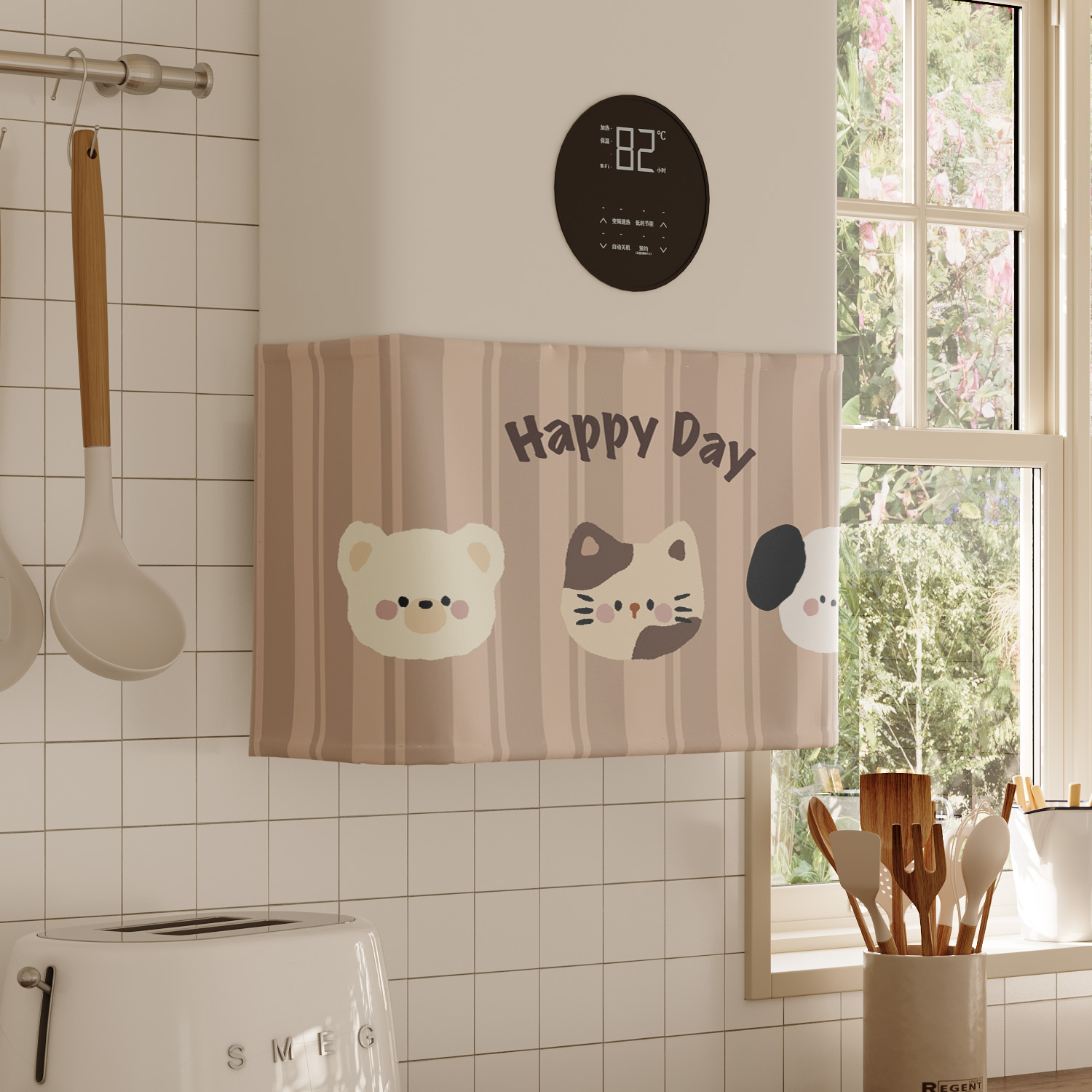 动物聚会热水器遮挡帘罩布水管遮丑帘布厨房燃气炉装饰帘魔术贴帘