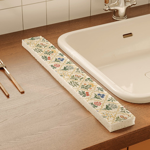 清新美式 碎花水槽吸水条木浆棉厨房台面吸水垫洗手台加厚清洁擦挡