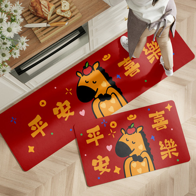 马年卡通ins风厨房满铺皮革地垫可擦洗免洗PVC防水防油防滑脚垫