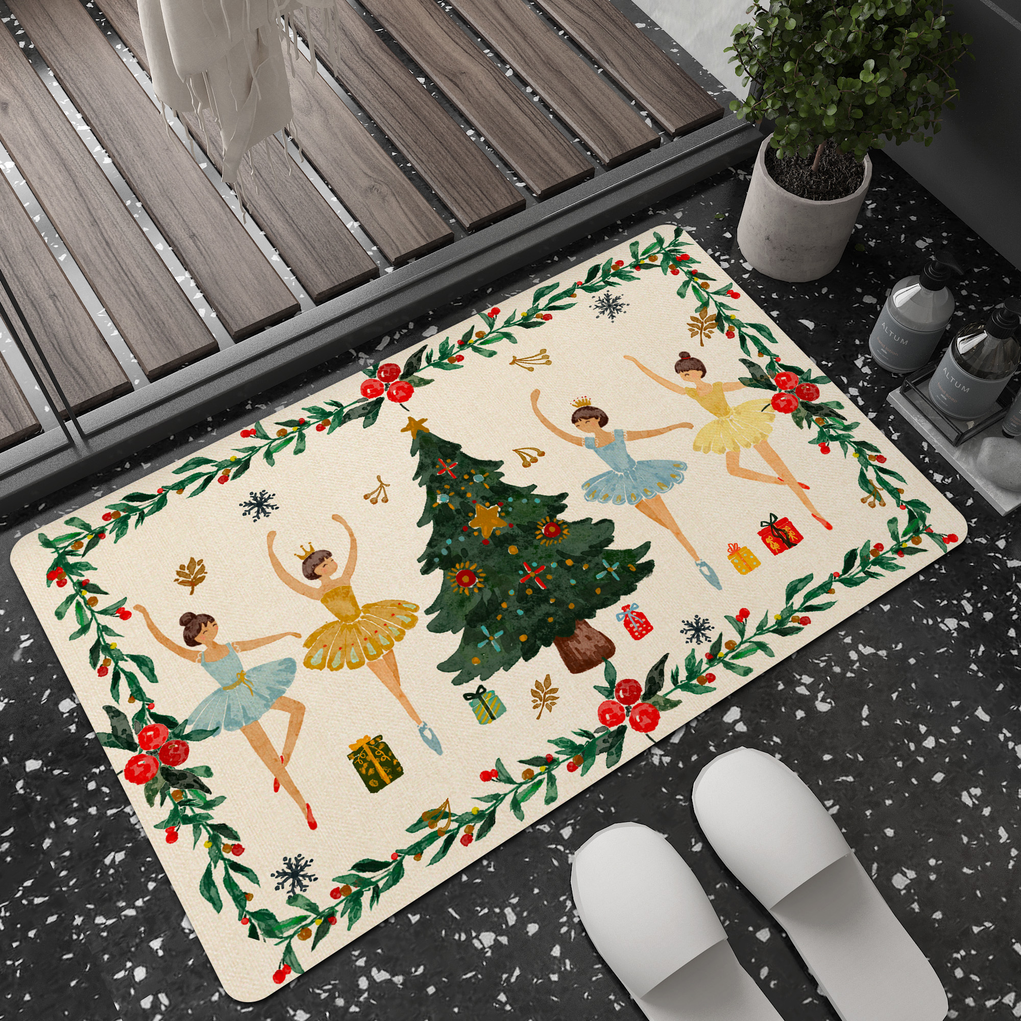 圣诞节快乐硅藻泥地垫浴室卫生间防滑脚垫吸水速干硅胶泥硅藻土门