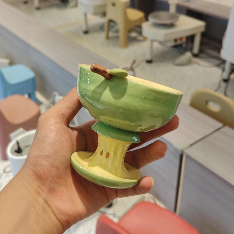 对杯杯子苹果高脚杯创意手绘陶瓷立体甜品杯雪糕杯家用情侣红酒杯