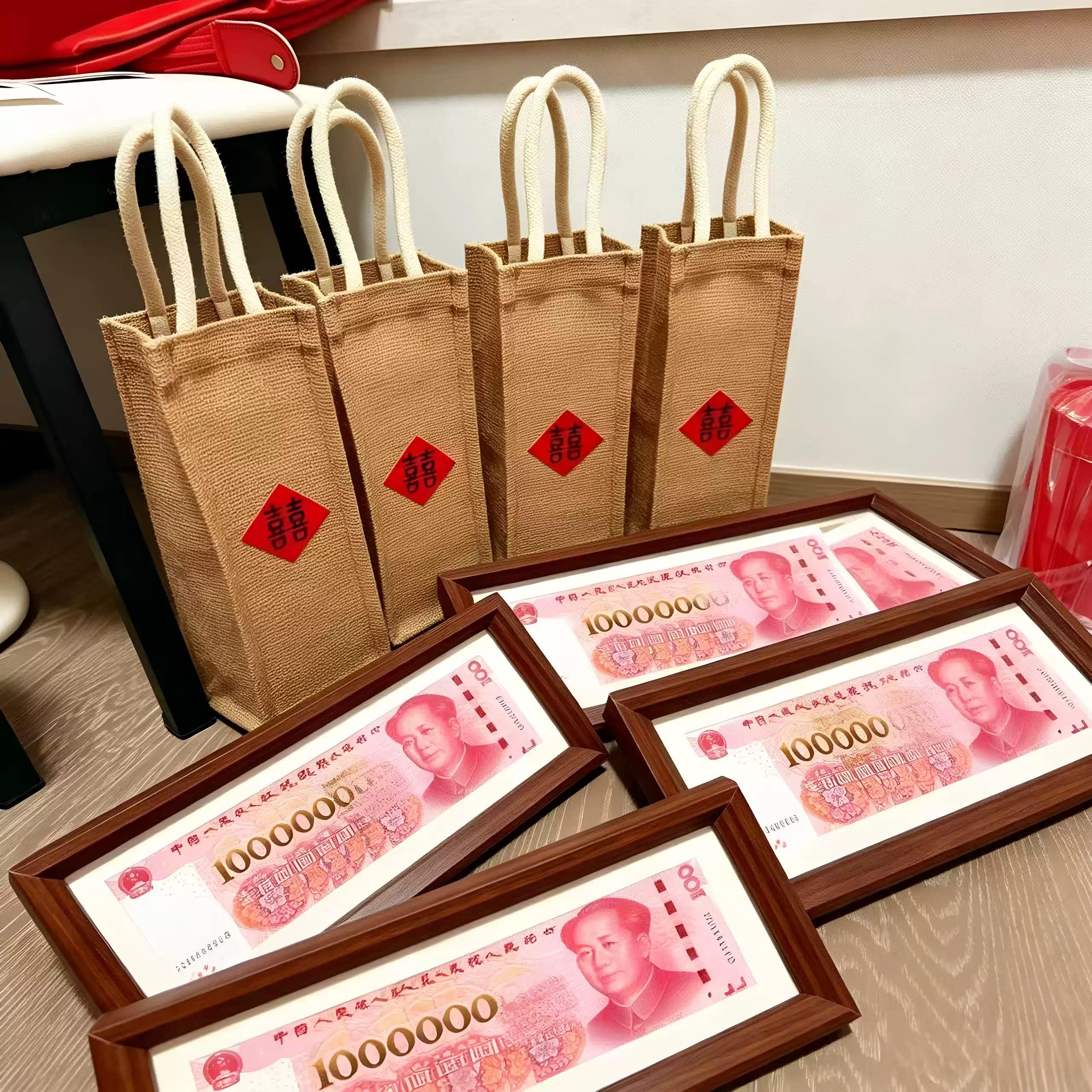 结婚礼物亿万钱币相框摆件亚麻手提袋送给闺蜜朋友新婚实用伴手礼