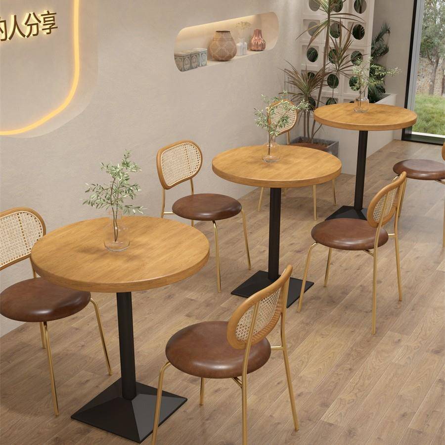 新中式实木桌椅组合奶茶店餐桌西餐厅咖啡厅料理店实木餐桌商用桌