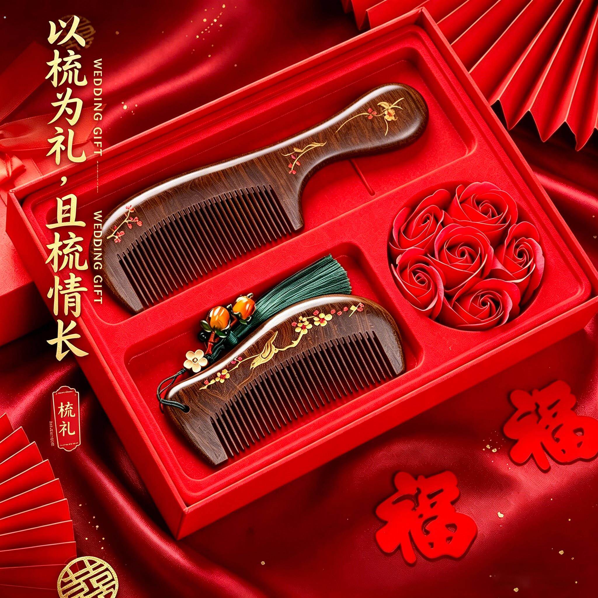 檀木一对梳子订婚庆礼盒送妈妈女友闺蜜生日礼物高级感发梳伴手礼