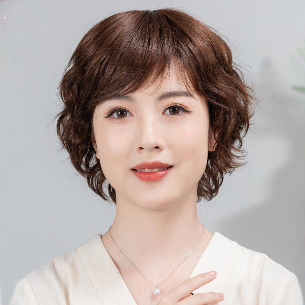 女短卷发假发真发全真人发全头套龄造型全手织新款夏季轻薄透气