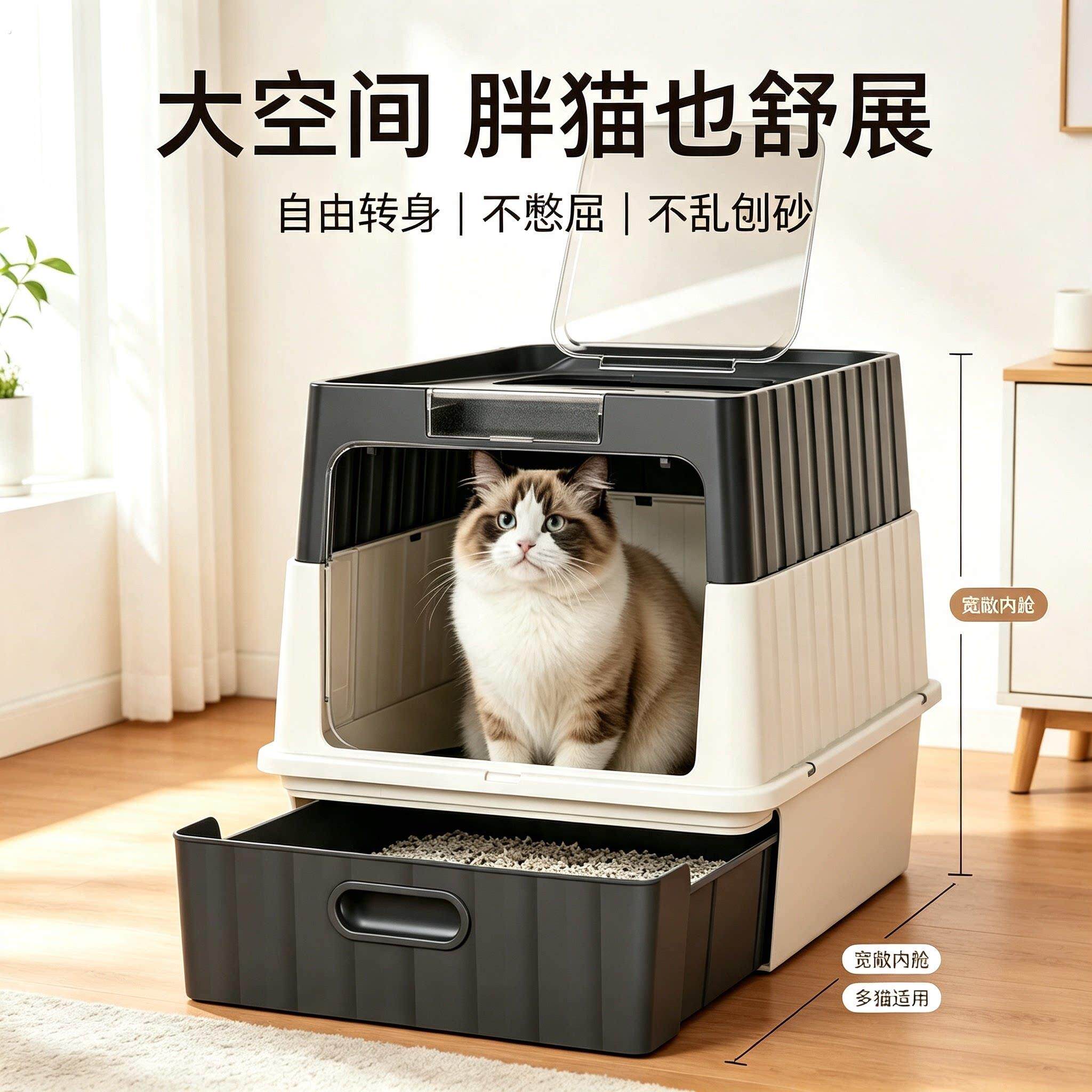 猫砂盆超大号抽屉式防外除臭全封闭前进顶盖防臭防溅猫咪厕所用品