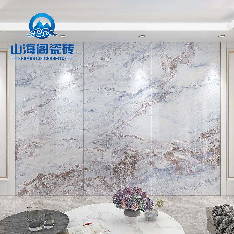 通体大理石无限连纹瓷砖900x1800客厅地砖蓝色大板背景墙山水纹图片