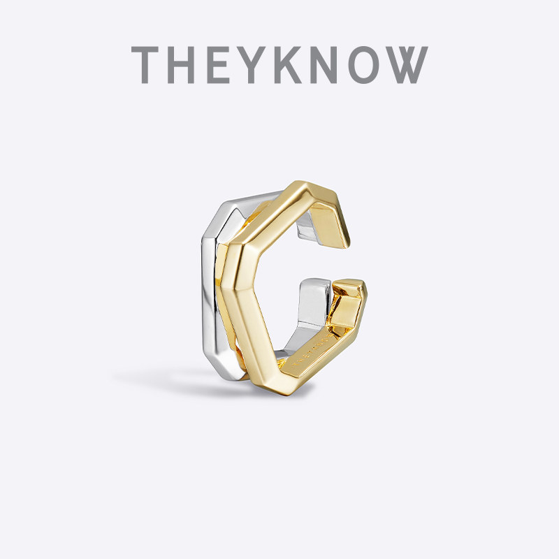 宝石系列双色几何耳夹无耳洞女