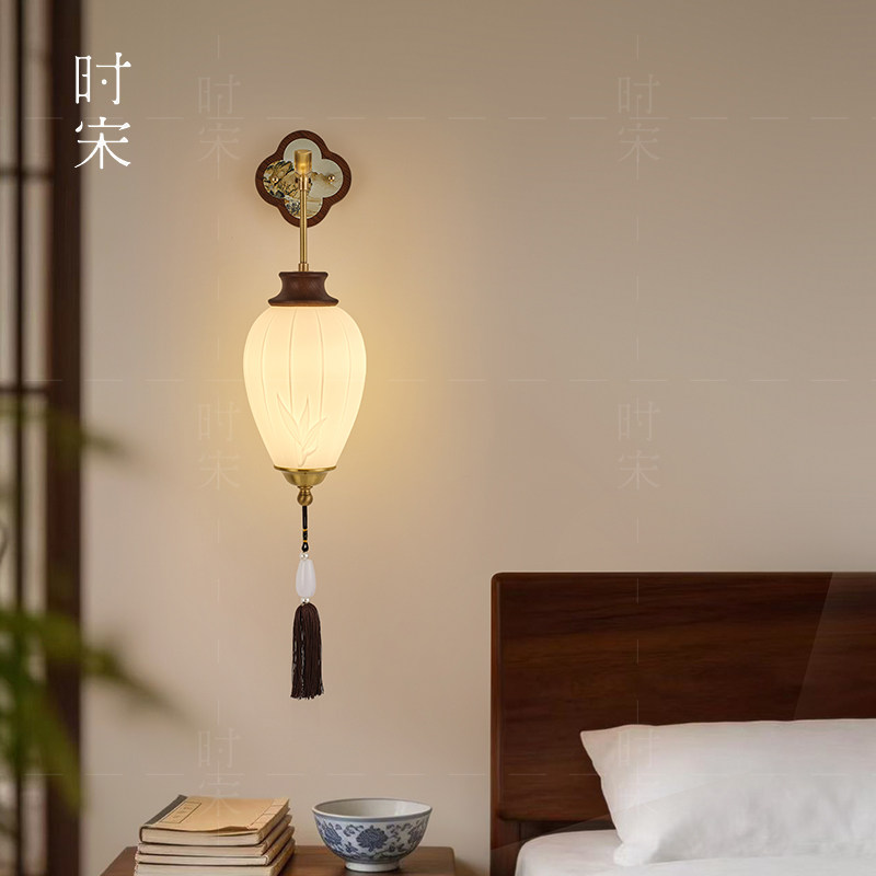 宋氏美学全铜胡桃木壁灯客厅背景墙过道走廊禅意新中式卧室床头灯图片