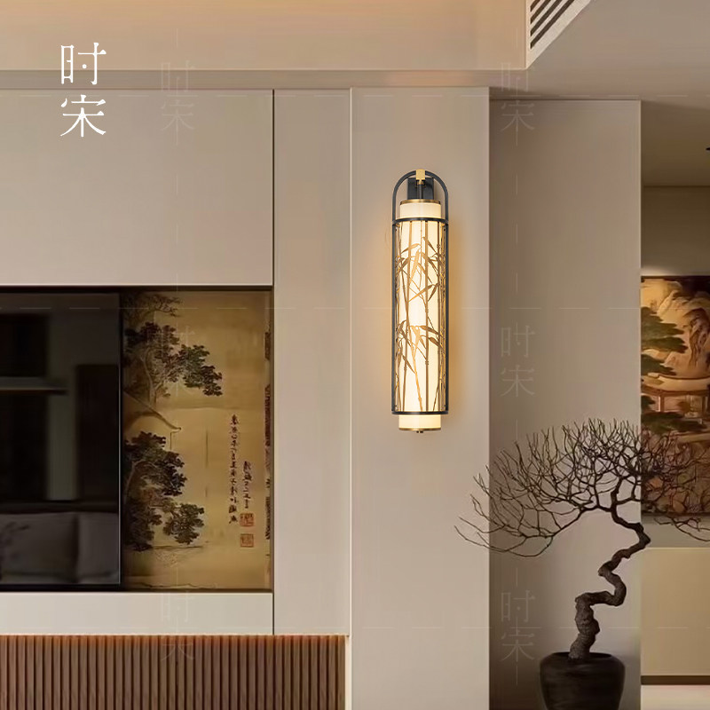 宋氏美学壁灯中国风禅意复古客厅电视背景墙全铜新中式卧室床头灯图片