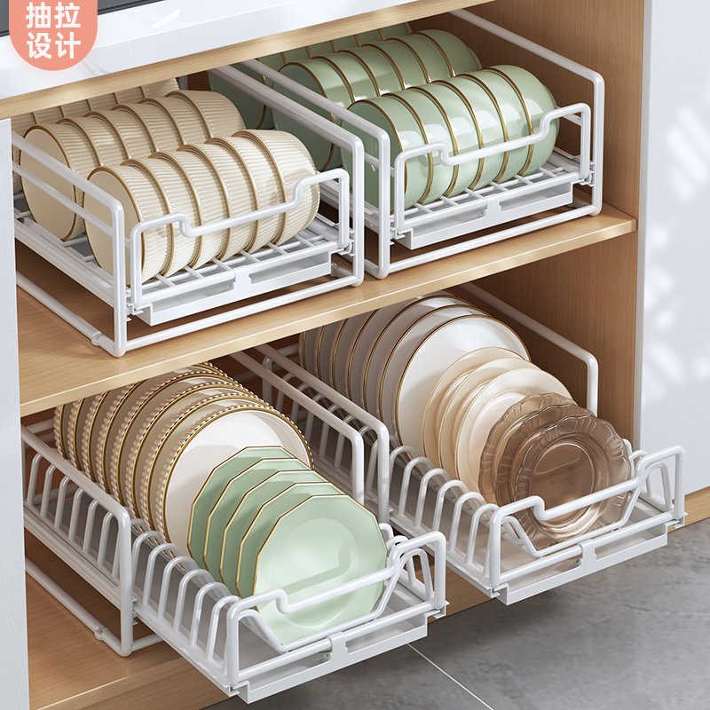免安装碗碟收纳架厨房拉篮碗架橱柜碗盘收纳架抽屉式盘子分层碗篮,厨房/烹饪用具,碗架,淘宝优惠券,粉丝福利购,淘宝优惠卷