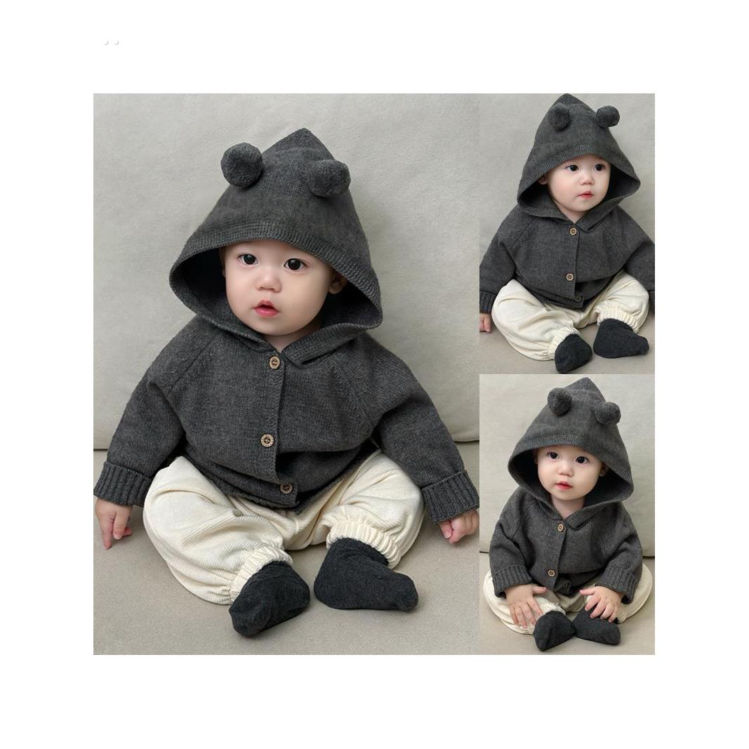 男童连帽毛衣秋冬新款外套洋气宝宝韩版开衫婴幼儿针织衫外出服