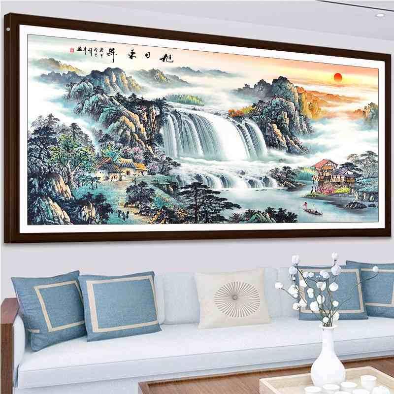 旭日东升钻石画2025新款风景山水画满钻十字绣钻石绣客厅大幅贴钻