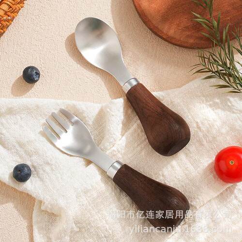 档胡桃木不锈钢餐具 实木手柄316不锈钢哑光拉丝可直立勺子叉子