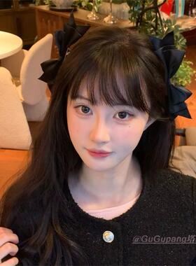 公主风黑色蝴蝶结发夹甜美少女感刘海夹对夹子可爱减龄侧边夹发饰