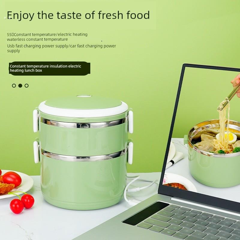 插电加热电动餐盒插电电源304双层保温餐盒汽车学生快餐盒