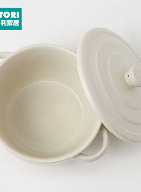 NITORI宜得利家居圣诞红微波炉器皿耐高温陶瓷碗可烘焙双耳带盖碗