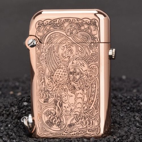 【祝融】单钩托伦斯紫铜打火机复古手工精雕图案便携古董收藏批发