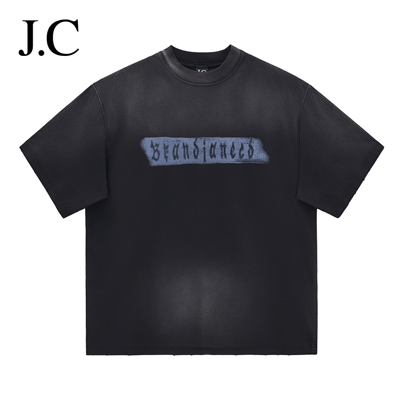 J.C/简裁美式复古做旧短袖T恤
