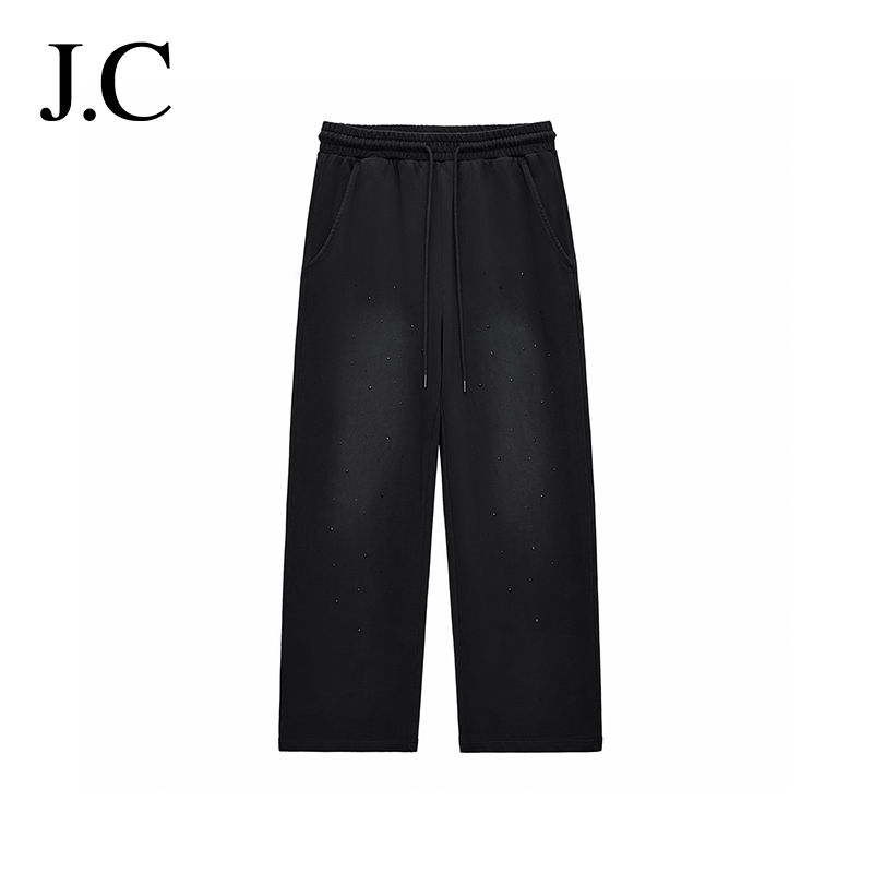 J.C/简裁烫钻美式风直筒卫裤
