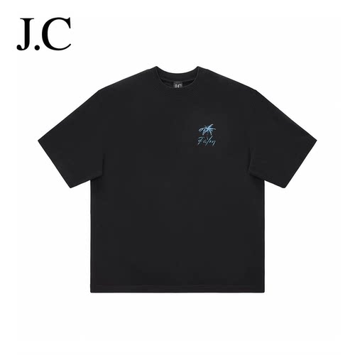 J.C简裁手绘印花美式休闲短袖T恤
